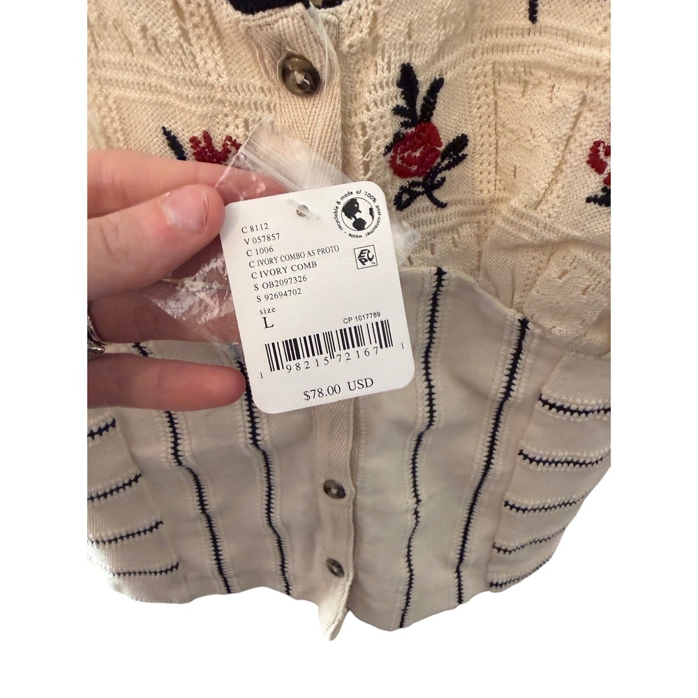 Free‎ People Rose Embroidered Corset Knit Top Ivory Combo OB2097326 Large NEW - Picture 5 of 5